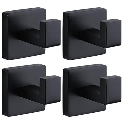 Towel Hooks for Bathrooms Robe Hook Coat Hook 4 Pack Matte Black Stainless Steel Heavy Duty 33 Lbs Wall Mounted Square Hooks for Bathroom Kitchen Bedroom - color: Matte Black