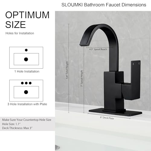 Matte Black Bathroom Faucet Waterfall Faucet Bathroom Vanity with 360 Degree Swivel Spout, Single Hole Bar Sink Faucet with Hose and 6 "Deck Plate,SL5004BK - color: Matte Black, size: Short