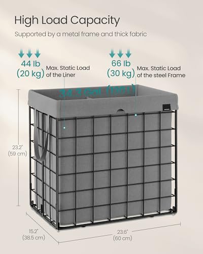 SONGMICS Laundry Hamper, 34.3 Gal. (130L) Laundry Basket, Collapsible Clothes Hamper, Removable and Washable Liner, Metal Wire Frame, for Bedroom Bathroom, Black and Gray ULCB113G01 - color: Black + Gray, size: 130 L