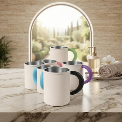 Bathroom 10oz Mouthwash Cup, 316 Stainless Steel Inner with Handle (Blue) | 1. 316 Stainless Steel 2. Comfort Grip Handle 3. Smooth Easy Clean 4. Sturdy & Durable 5. Multi-use Cup - color: Blue