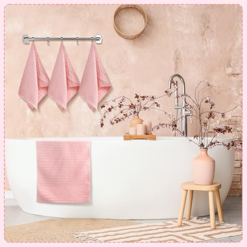 4 Pack Pink Hand Towels Waffle 100% Cotton 13x29 Inch | Soft Absorbent Bathroom Kitchen Use, Waffle Texture Quick Dry, Durable Cotton Washcloths Ideal for Guests Daily Needs - color: Pink
