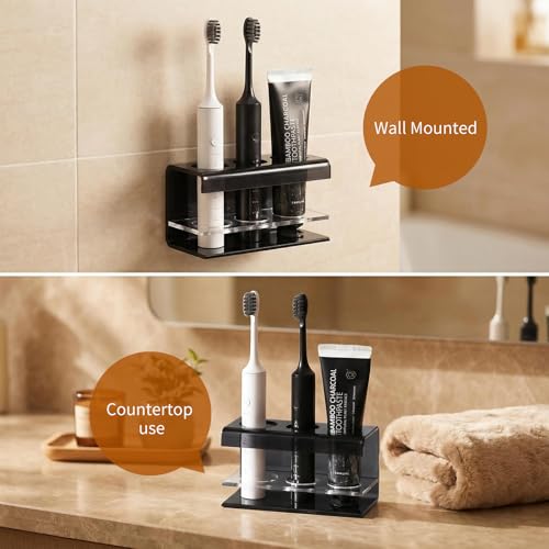 3 Slots Acrylic Electric Toothbrush Holders for Bathrooms(Black) | Tooth brush and Toothpaste Holder,Countertop use or Wall Mounted, small bathroom counter organizer,toothbrush stand - size: 3 slot