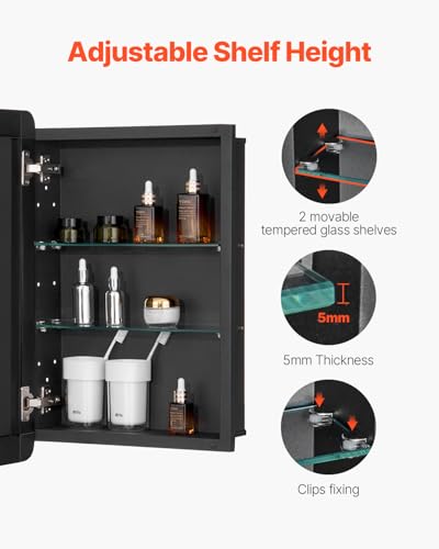 VEVOR Medicine Cabinet, 16 x 24 inch, Medicine Cabinet for Bathroom with Mirror, Aluminum Frame Bathroom Wall Cabinet, 2-Layer Adjustable Shelves, Recessed & Wall-Mounted Installation - size: 16x24in