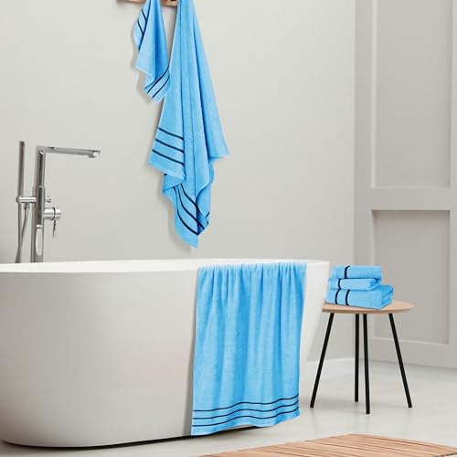 MyOwn Ultra Soft 6 Pack Cotton Towel Set, Contains 2 Bath Towels 28x55 inch, 2 Hand Towels 16x24 inch & 2 Wash Coths 12x12 inch, Ideal Everyday use, Compact & Lightweight - Sky Blue, 71640 - color: Sky Blue, size: 6-Piece Towel Set