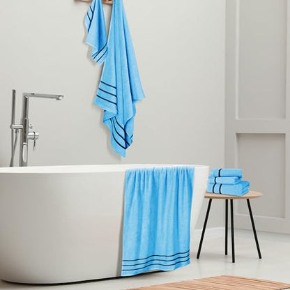 MyOwn Ultra Soft 6 Pack Cotton Towel Set, Contains 2 Bath Towels 28x55 inch, 2 Hand Towels 16x24 inch & 2 Wash Coths 12x12 inch, Ideal Everyday use, Compact & Lightweight - Sky Blue, 71640 - color: Sky Blue, size: 6-Piece Towel Set