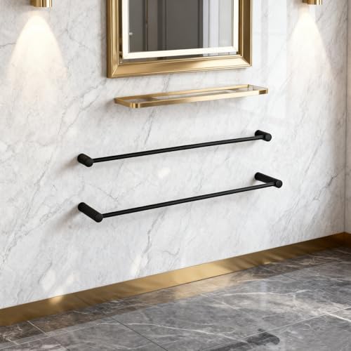 Towel Racks for Bathroom, NEWRAIN 30 inch Double Bath Towel Bar Wall Mounted, Stainless Steel Kitchen Towel Holder, Matte Black Towel Rod Towel Rail Hange - color: Matte Black, style: Double Bar