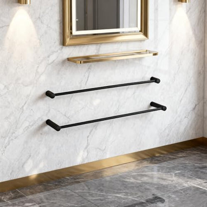 Towel Racks for Bathroom, NEWRAIN 30 inch Double Bath Towel Bar Wall Mounted, Stainless Steel Kitchen Towel Holder, Matte Black Towel Rod Towel Rail Hange - color: Matte Black, style: Double Bar