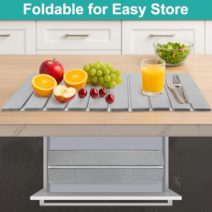 Large Stone Dish Drying Mat for Kitchen Sink Diatomite Countertop Dish | Diatomaceous Earth Mat Dishes Drainer Drying Tray Water Absorbent Quick Draining Pads Fast Foldable Bathroom Drying Mats - color: Light Gray
