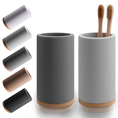 Matani Bamboo Toothbrush Holder Diatomite Tooth Brush Organizer - Storage Stand for Small Bathroom & Counter - Removable Base & Drain Holes, Water-Absorbent & Quick-Drying (Grey & Light Grey) - color: Grey & Light Grey