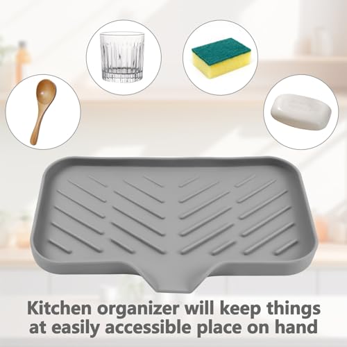 Kitchen Soap Tray, Silicone Bathroom Soap Dishes, Sponge Holder for Kitchen Sink for Bathroom Counter Sink Caddy Organizer for Dish Soap Bottle, Soap Dispenser