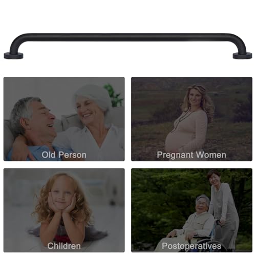 supregear Grab Bars for Bathroom, 28 Inch Length Black Shower Safety Grab Bar, 1 Inch Diameter 201 Stainless Steel Anti-Slip Handle for Senior, Elderly, Handicap - size: 28 inch