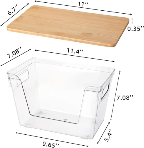 2 Set Potato And Onion Storage Bins with Bamboo Lid, Clear | Stackable Pantry Organizers And Storage, Front Open Fruit And Vegetable Storage, Kitchen Counter Storage, Fruit Basket - size: 2 Pack