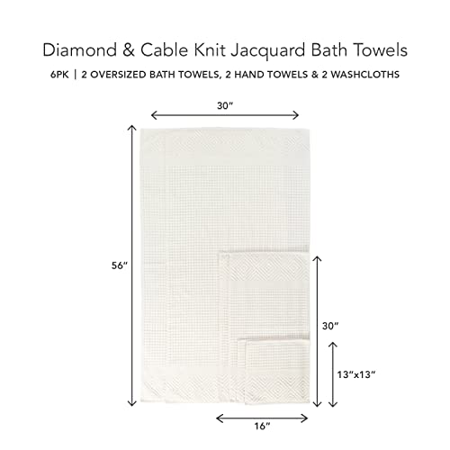 Texere 100% Organic Cotton Diamond Jacquard Luxury Bath Towel Sets - Soft and Absorbent Hotel and Spa Quality - 2 Large Bath Towels, 2 Hand Towels, 2 Washcloths (Diamond, Cream, 6 Piece) - color: Cream (Diamond)
