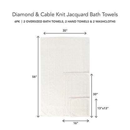 Texere 100% Organic Cotton Diamond Jacquard Luxury Bath Towel Sets - Soft and Absorbent Hotel and Spa Quality - 2 Large Bath Towels, 2 Hand Towels, 2 Washcloths (Diamond, Cream, 6 Piece) - color: Cream (Diamond)