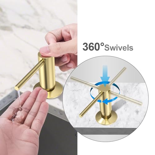 Samodra Sink Soap Dispenser, Metal Pump Head Liquid Lotion Countertop Kitchen Bathroom Soap Dispenser with 12 OZ PET Bottle - color: Brushed Gold