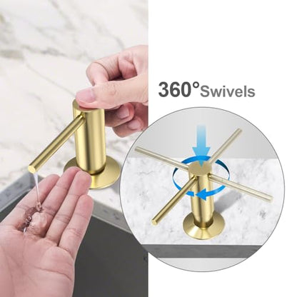 Samodra Sink Soap Dispenser, Metal Pump Head Liquid Lotion Countertop Kitchen Bathroom Soap Dispenser with 12 OZ PET Bottle - color: Brushed Gold