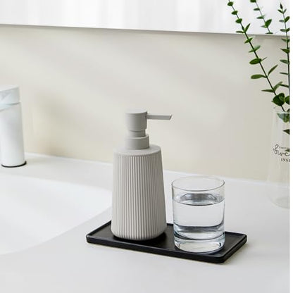 YAUKPH Small Soap Dispenser for Bathroom and Kitchen Matte Beige | Modern Farmhouse Striped Style Plastic Hand Soap Dish Soap Dispenser with Pump - color: Boho Beige
