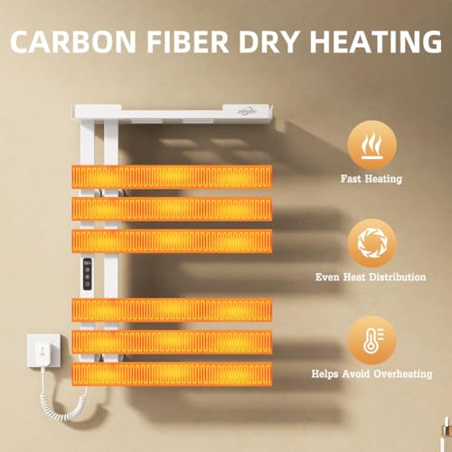 Smart Heated Towel Racks for Bathroom,Electric Towel Warmer Rack App & Voice Control,WiFi Heated Towel Bar Wall Mounted,Towel Warming Rack with Top Shelf and Led Timer,Flat Widen 6 Bar,White - color: White