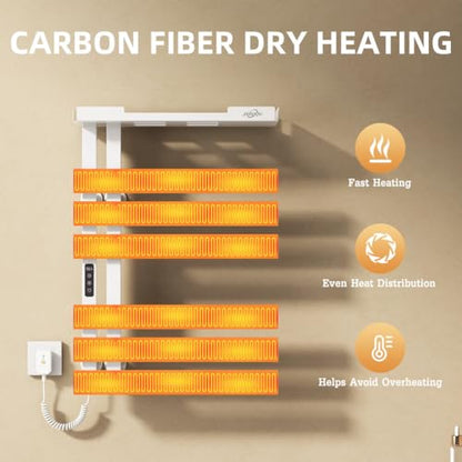 Smart Heated Towel Racks for Bathroom,Electric Towel Warmer Rack App & Voice Control,WiFi Heated Towel Bar Wall Mounted,Towel Warming Rack with Top Shelf and Led Timer,Flat Widen 6 Bar,White - color: White