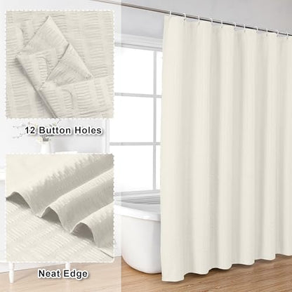 Aiyufeng Cream Shower Curtain, Embossed Textured Fabric Shower Curtain for Bathroom - Soft Cloth & Hotel Spa Luxury, Water Repellent, Machine Washable, 72X72, Cream - color: Cream, size: 72"W x 72"L (Pack of 1)