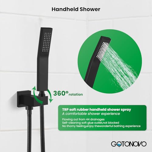 gotonovo Rainfall Bathroom Shower System Rain Shower Head and Handle Set Wall Mounted Shower Complete Combo Solid Brass Pressure Balancing Shower Mixer Valve 12 Inch Matte Black - color: Matte Black, size: 12 Inch