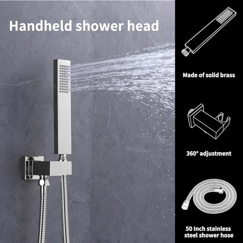 Bathroom Shower System,4 Functions Digital Temperature Display Diverter Valve,Ceiling 14x20" 2-Function Shower Head and 8 inch Wall Mounted Shower Head Combo,Handheld Shower Chrome - color: Chrome