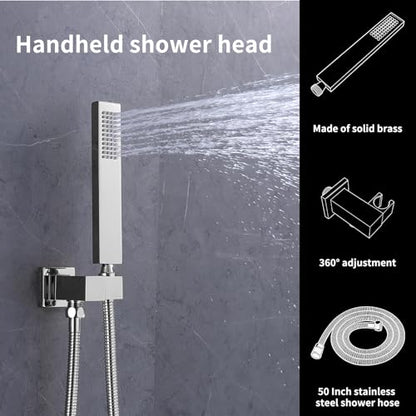 Bathroom Shower System,4 Functions Digital Temperature Display Diverter Valve,Ceiling 14x20" 2-Function Shower Head and 8 inch Wall Mounted Shower Head Combo,Handheld Shower Chrome - color: Chrome