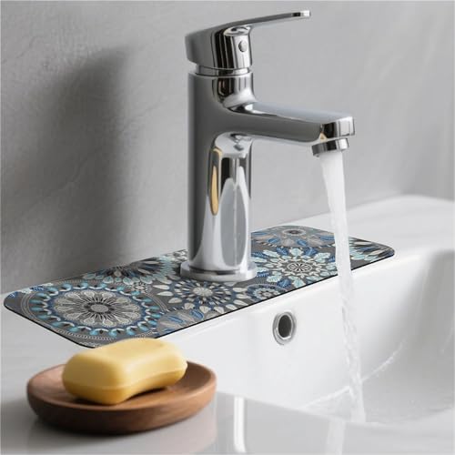 Kitchen Sink Splash Guard，Bohemian flowers Faucet Mat Sink Gadgets-Super Absorbent Fast Drying Mat Drip Catcher for Kitchen, Bathroom,Sink Mat, Dish Drying Mat, Bathroom(15" X 5.5" ) - color: Bohemian flowers