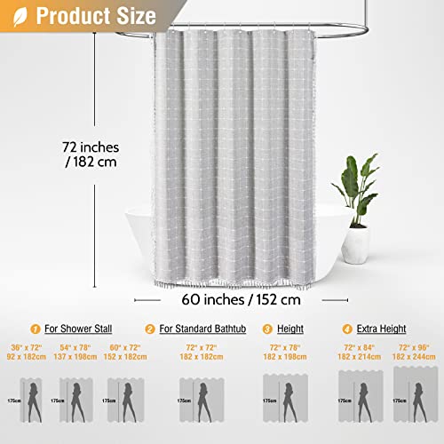 60x72 Boho Farmhouse Linen Heavy Duty Shower Curtain Set, Gray/Grey | Narrow Size, 330GSM Linen Blend, 3-side Tassels, Water Repellent Fabric, 10 Plastic Hooks, Bohemian Style, Machine Washable - color: Grey, size: 60"W x 72"L (Pack of 1)