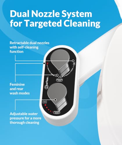 CLEAR REAR Bidet Attachment for Toilet Seat - Non-Electric with Self Cleaning Dual Nozzles, Leak Proof Connectors, Adjustable Water Spray, Rear & Feminine Wash - Hygienic Bathroom Upgrades - color: A. Black