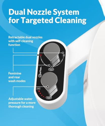 CLEAR REAR Bidet Attachment for Toilet Seat - Non-Electric with Self Cleaning Dual Nozzles, Leak Proof Connectors, Adjustable Water Spray, Rear & Feminine Wash - Hygienic Bathroom Upgrades - color: A. Black