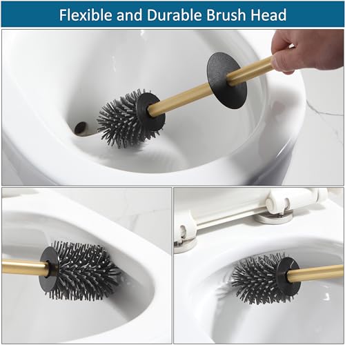 Toilet Brush and Holder 2 Pack, Freestanding Brushed Gold Sets | Two complete freestanding sets equip a main bath and guest bath with a coordinated brushed gold finish. - color: Brushed Gold-2pcs