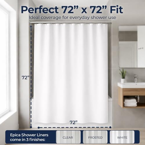 Epica Waterproof Shower Curtain Liner for Bathroom, Metal Grommets (White) | Rust-Resistant, Fights Odor and Stains, Nylon Mesh Header - color: White
