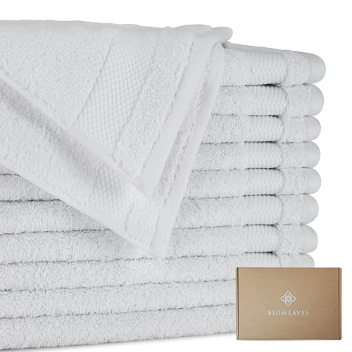 BIOWEAVES 100% Organic Cotton 700 GSM Plush Washcloths 13" x 13" GOTS Certified - White, Pack of 12 - color: White, size: Pack of 12 Washcloths