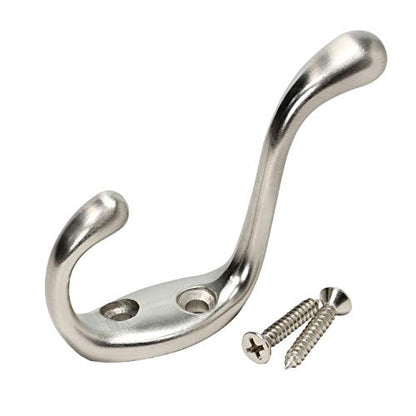 2 Pack Rok Hardware Heavy Duty Brushed Nickel Home Wall Closet Towel Robe Coat Double Hook Hanger