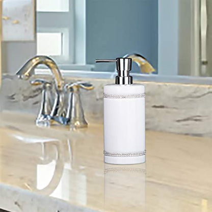 17 OZ Hand Liquid&Lotion Soap Dispenser Pump Bottle Ceramic White for Kitchen Bathroom Countertop Laundry Room Holds Dish Soap Shampoo Laundry Liquid Shower Gel (Inlaid Rhinestone) (White) - color: White