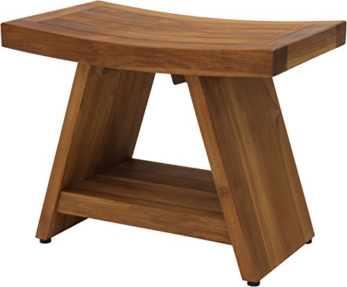 AquaTeak Asia 24" Teak Shower Bench with Shelf & Premium Teak Oil | Durable, Water-Resistant Teak, Shower Chair & Shaving Foot Rest, Indoor/Outdoor Use - size: B. Bench w/ Teak Oil