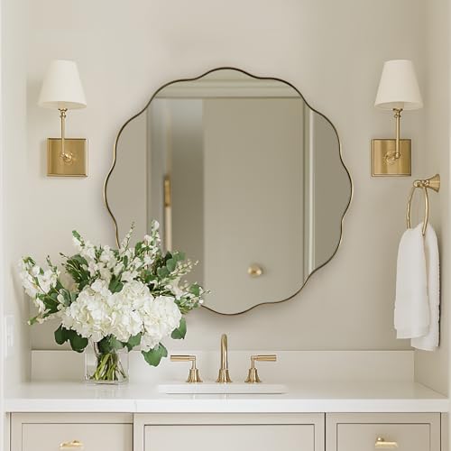 ANDY STAR Brushed Gold Round Wall Mirror 30 Inch, Brass Round Bathroom Mirrors for Over Sink, Anti-Rust Brass Circle Mirror for Bathroom, Entryway - color: Brushed Gold, size: 30"L x 30"W