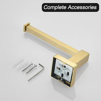 Leyden Gold Toilet Paper Holder Hand Towel Holder, Brushed Brass Toilet Roll Holder Towel Ring, Modern Bathroom Hardware Set Stainless Steel Wall Mounted 2 Pieces - color: Gold Square Bottom