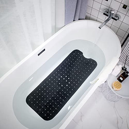 Bathtub and Shower Mats, Extra Long Non-Slip Bath Tub Mat 39 x 16 Inch, Machine Washable Bathmat with Suction Cups & Drain Holes for Bathroom Floor, Black - color: Black