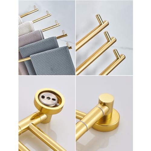 ZHOUXIAO Gold Swing Out Towel Bar Holder/Swivel Multiple Towel Rack for Bathroom or Kitchen, Metal Towel Bar Folding Arm Swivel Hanger Bathroom Storage Organizer Wall Mounted gold-2Bar