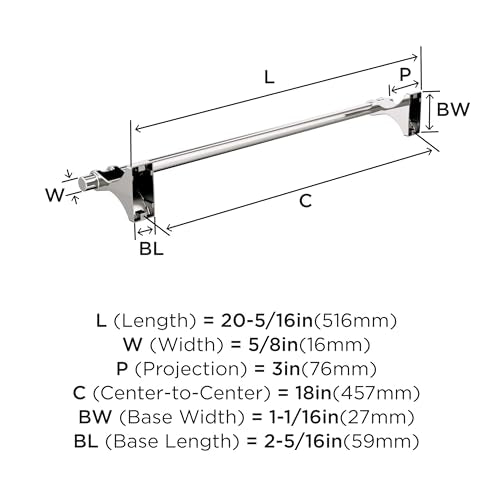 Amerock Davenport Polished Nickel 18 inch (457 mm) Center-to-Center Towel Bar, BH36053PN - color: Polished Nickel, size: 18 Inch (457 mm)