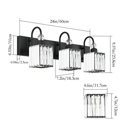 Ralbay Modern Crystal Black Vanity Light 3 Light Bathroom Light Fixtures Over Mirror Matte Black Crystal Bathroom Wall Lighting - color: Square-Black, size: 3-light