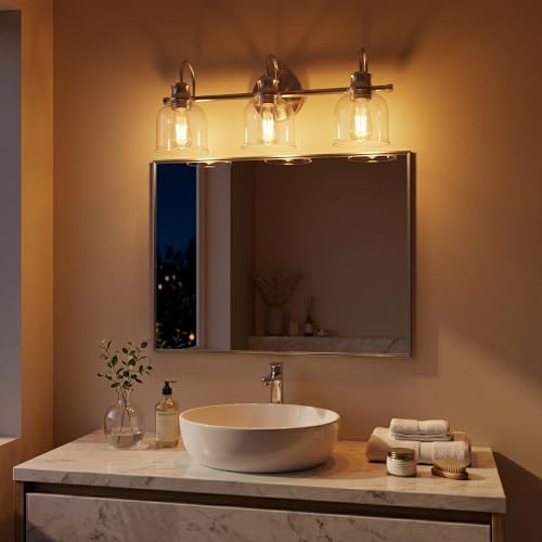 URSOLA 3 Lights 24" Bathroom Vanity Light Fixtures, Brushed Nickel Traditional Classic Vanity Light with Clear Glass, Bathroom Lighting Fixtures Over Mirror - color: Brushed Nickel, size: 3 Lights