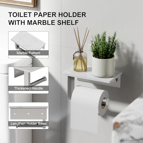 Brushed Nickel Toilet Paper Holder with Marble Shelf Tissue Roll Holder | 304 Stainless Steel Wall Mounted Toilet Paper Roll Holder Screw-Mounted Tissue Holder for Bathroom Washroom by BATHLAVISH - color: Brushed Nickel