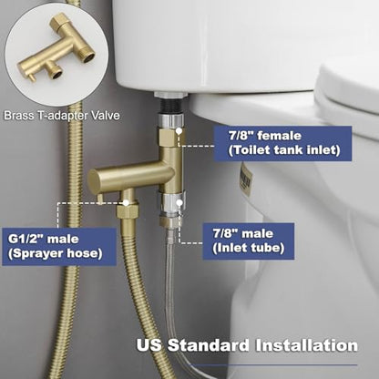 Brushed Gold Bidet Sprayer Set,Handheld Sprayer Set for Toilet | Adjustable Water Pressure,Solid Brass,Multi-use Sprayer for Feminine Care,Cloth Diaper & Pet Washing - color: Gold