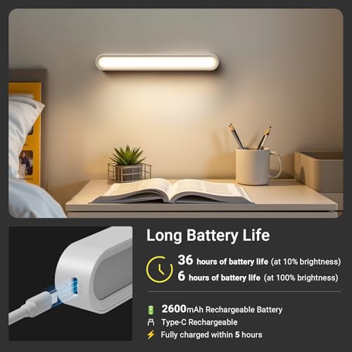 AKSDA Rechargeable Magnetic Under Cabinet Lighting, 3 Colors Adjustable Mirror Lights with 50 LED, 2600mAh Battery Makeup, Touch Lights Bar for Closet Bathroom Kitchen Sink Picture