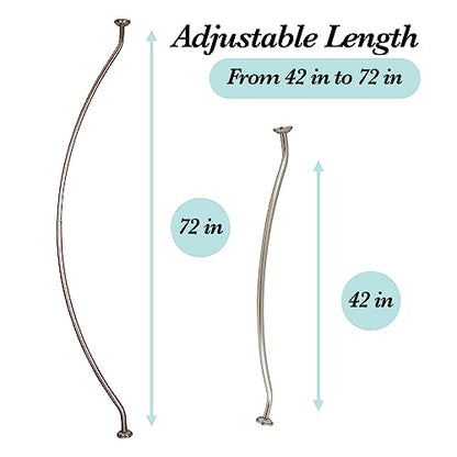 Bath Bliss Curved Shower Rod | Adjustable 42"-72" Inch | Bathroom Shower Curtain and Liner Rod | 33% More Space | Wall Mounted | Easy Installation | Iron | Satin - color: Satin
