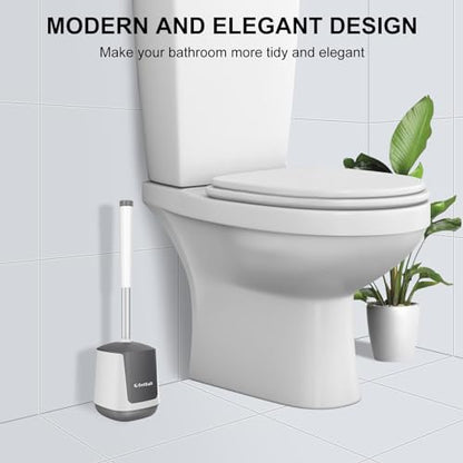 SetSail Toilet Brush and Holder, Self Closing Lid Toilet Bowl Brushes Holder and Extra Long Handle Ventilated Toilet Brush Set for Bathroom Cleaning, Nylon Bristles, White & Grey - color: White & Grey, size: 1 pack