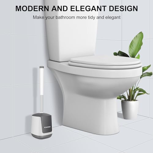 SetSail Toilet Brush and Holder 2 Pack, Self Closing Lid Toilet Bowl Brushes Holder and Extra Long Handle Ventilated Toilet Brush Set for Bathroom Cleaning, Nylon Bristles, White & Grey - color: White & Grey, size: 2 packs